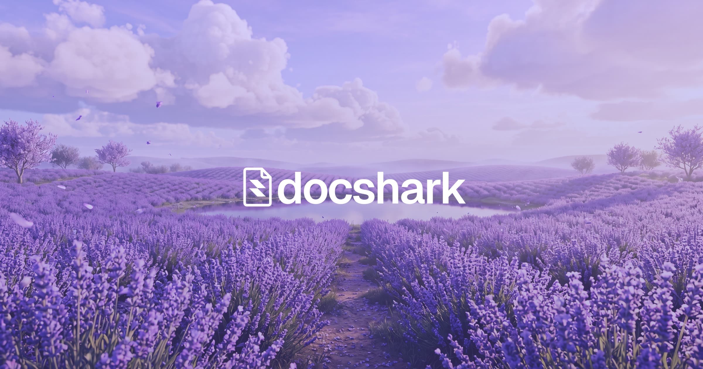 Docshark by Sharkforce — lavender landscape with logo