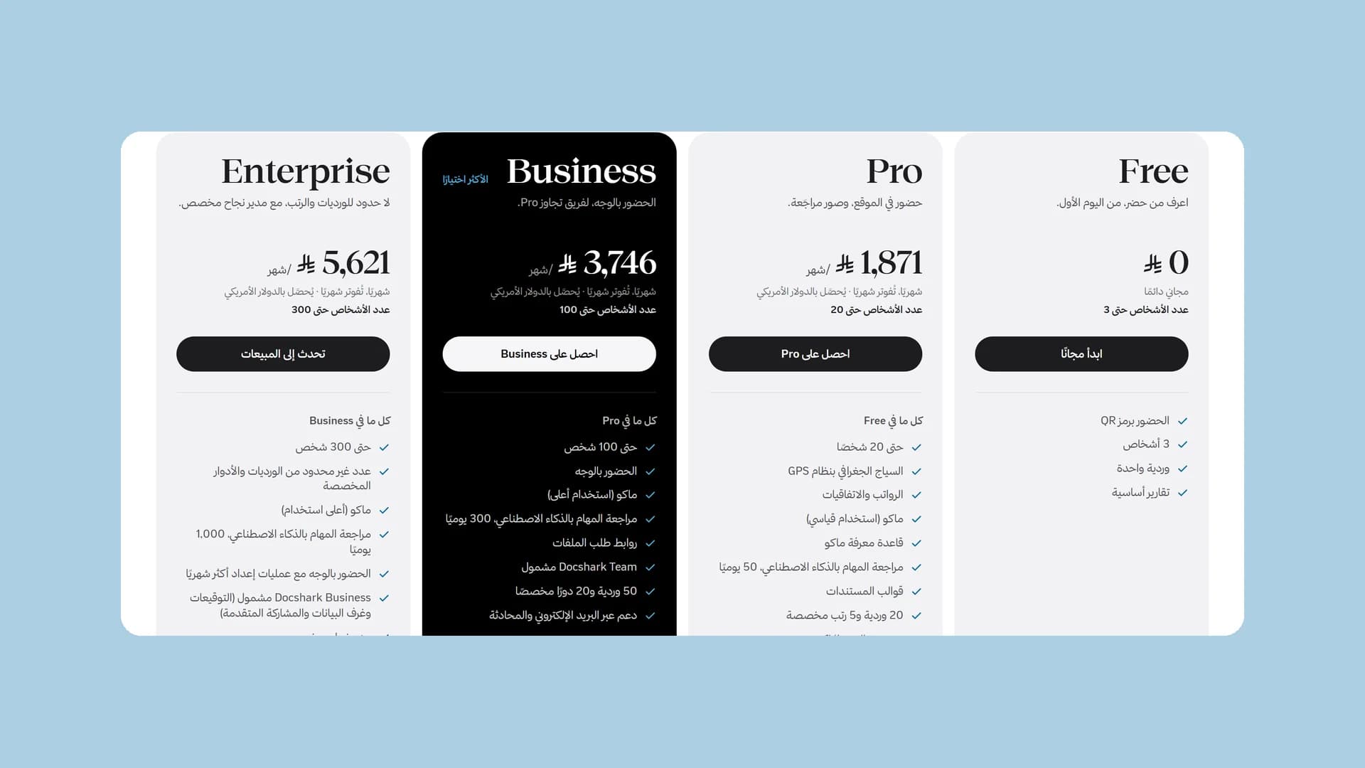 الخطط، من المجانية إلى المؤسسات.